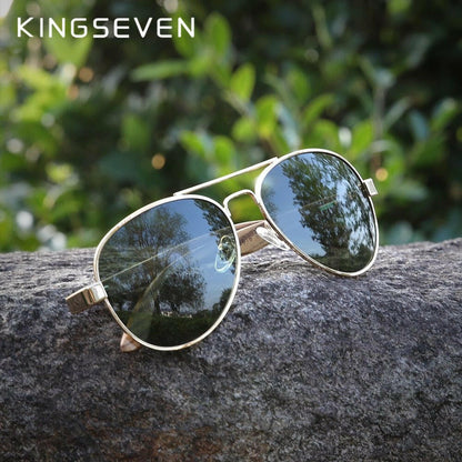 KINGSEVEN High Quality Natural Zebra Wood Temple+Alloy Frame Men Sunglasses Women UV400 Sun Glasses HD Polarized Lens Eyewear.