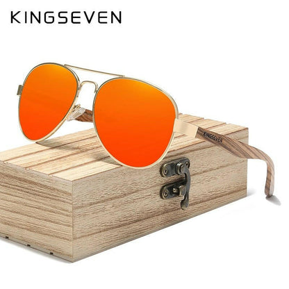 KINGSEVEN High Quality Natural Zebra Wood Temple+Alloy Frame Men Sunglasses Women UV400 Sun Glasses HD Polarized Lens Eyewear.