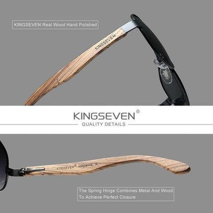 KINGSEVEN High Quality Natural Zebra Wood Temple+Alloy Frame Men Sunglasses Women UV400 Sun Glasses HD Polarized Lens Eyewear.