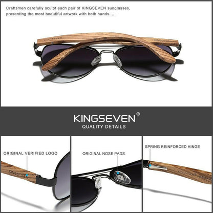 KINGSEVEN High Quality Natural Zebra Wood Temple+Alloy Frame Men Sunglasses Women UV400 Sun Glasses HD Polarized Lens Eyewear.