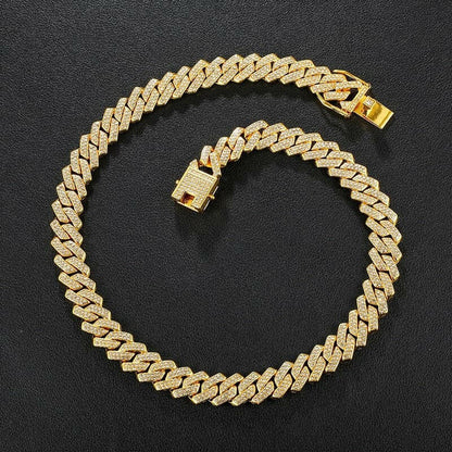 Necklace +Watch+Bracelet Hip Hop Miami Curb Cuban Chain Gold Plated Full Iced Out Paved Rhinestones CZ Bling For Men Jewelry.