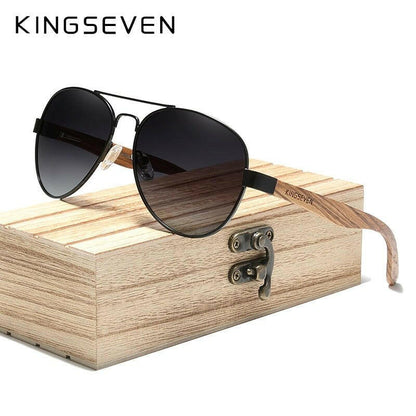 KINGSEVEN High Quality Natural Zebra Wood Temple+Alloy Frame Men Sunglasses Women UV400 Sun Glasses HD Polarized Lens Eyewear.