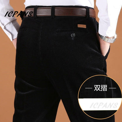 ICPANS Corduroy Men Trousers Straight Thick Warm Autumn Winter Men Pants High Waist Mens Pants Plus Size 40 42 44 46.