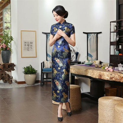 New High Fashion Green Rayon Cheongsam Chinese Classic Women&#39;s Qipao Elegant Short Sleeve Novelty Long Dress S-3XL C0136-D.