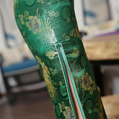 New High Fashion Green Rayon Cheongsam Chinese Classic Women&#39;s Qipao Elegant Short Sleeve Novelty Long Dress S-3XL C0136-D.