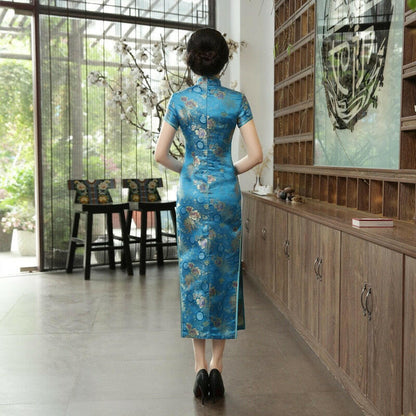 New High Fashion Green Rayon Cheongsam Chinese Classic Women&#39;s Qipao Elegant Short Sleeve Novelty Long Dress S-3XL C0136-D.