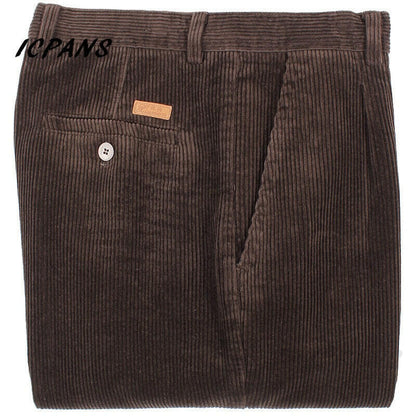 ICPANS Corduroy Men Trousers Straight Thick Pants 