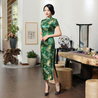 New High Fashion Green Rayon Cheongsam Chinese Classic Women&#39;s Qipao Elegant Short Sleeve Novelty Long Dress S-3XL C0136-D.