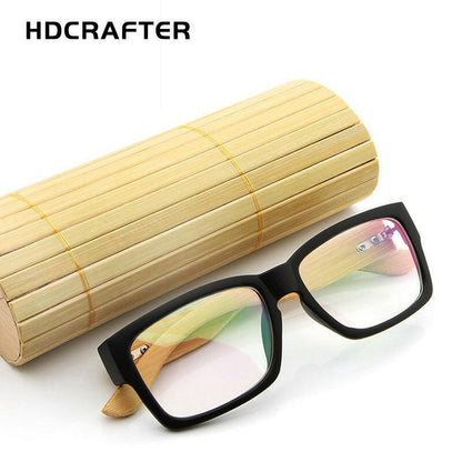 HDCRAFTER Wooden Eyeglasses Frames Men Oversized Bamboo Glasses Frame Rectangle Spectacles Reading Optical Glasses Frames.