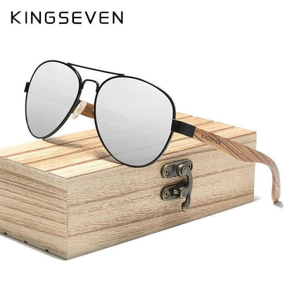 KINGSEVEN High Quality Natural Zebra Wood Temple+Alloy Frame Men Sunglasses Women UV400 Sun Glasses HD Polarized Lens Eyewear.