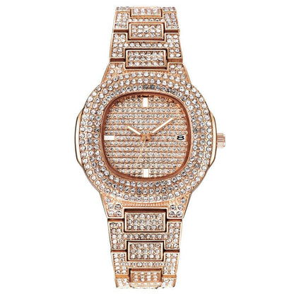 Necklace +Watch+Bracelet Hip Hop Miami Curb Cuban Chain Gold Plated Full Iced Out Paved Rhinestones CZ Bling For Men Jewelry.