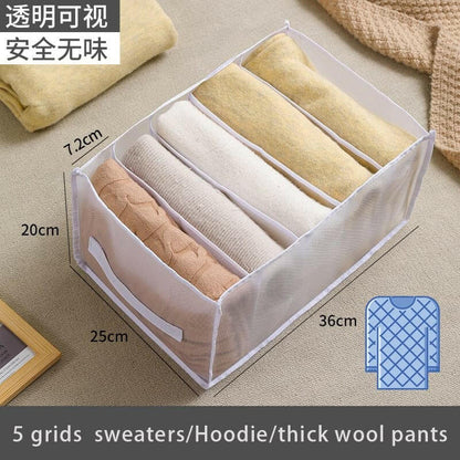 Jeans Compartment Storage Box Closet Clothes Drawer Mesh Separation Box Stacking Pants Drawer Divider Can Washed Home Organizer.