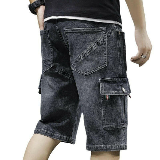 Men Fashion Baggy Cargo Jean Shorts Mens Mult Pockets Boardshorts Shorts Denim Overall Breeches Loose Shorts Jeans For Men.