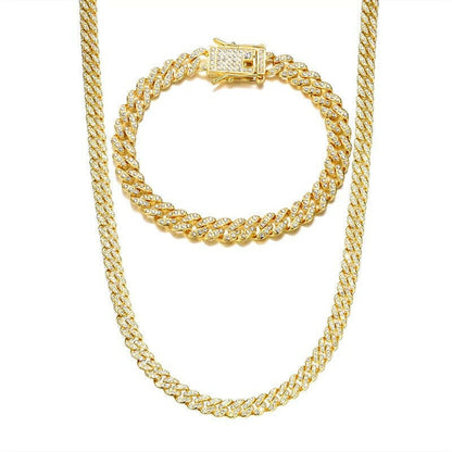 Necklace +Watch+Bracelet Hip Hop Miami Curb Cuban Chain Gold Plated Full Iced Out Paved Rhinestones CZ Bling For Men Jewelry.